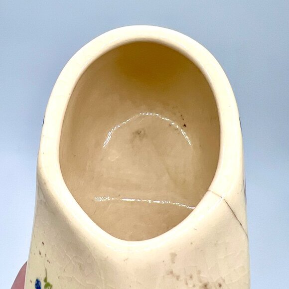 Vintage Ceramic Dutch Clog Shoe Cream Floral Transferware Small Collectible - Picture 7 of 9